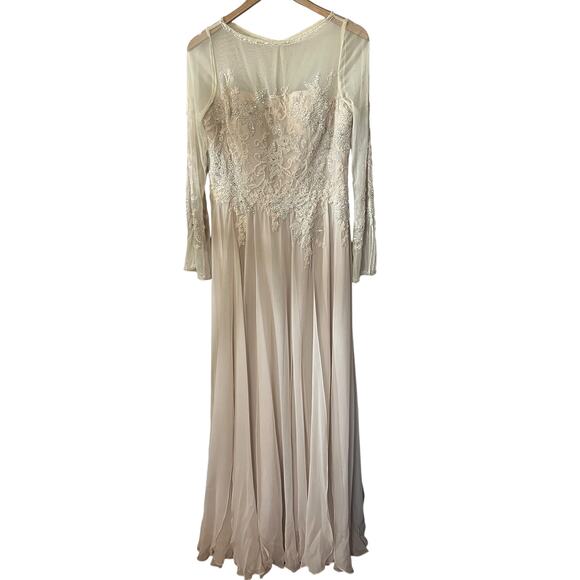 Cameron Blake Gown Formal Beige Silk Beaded Sequin Mother of Bride Feminine 10 - Picture 1 of 13